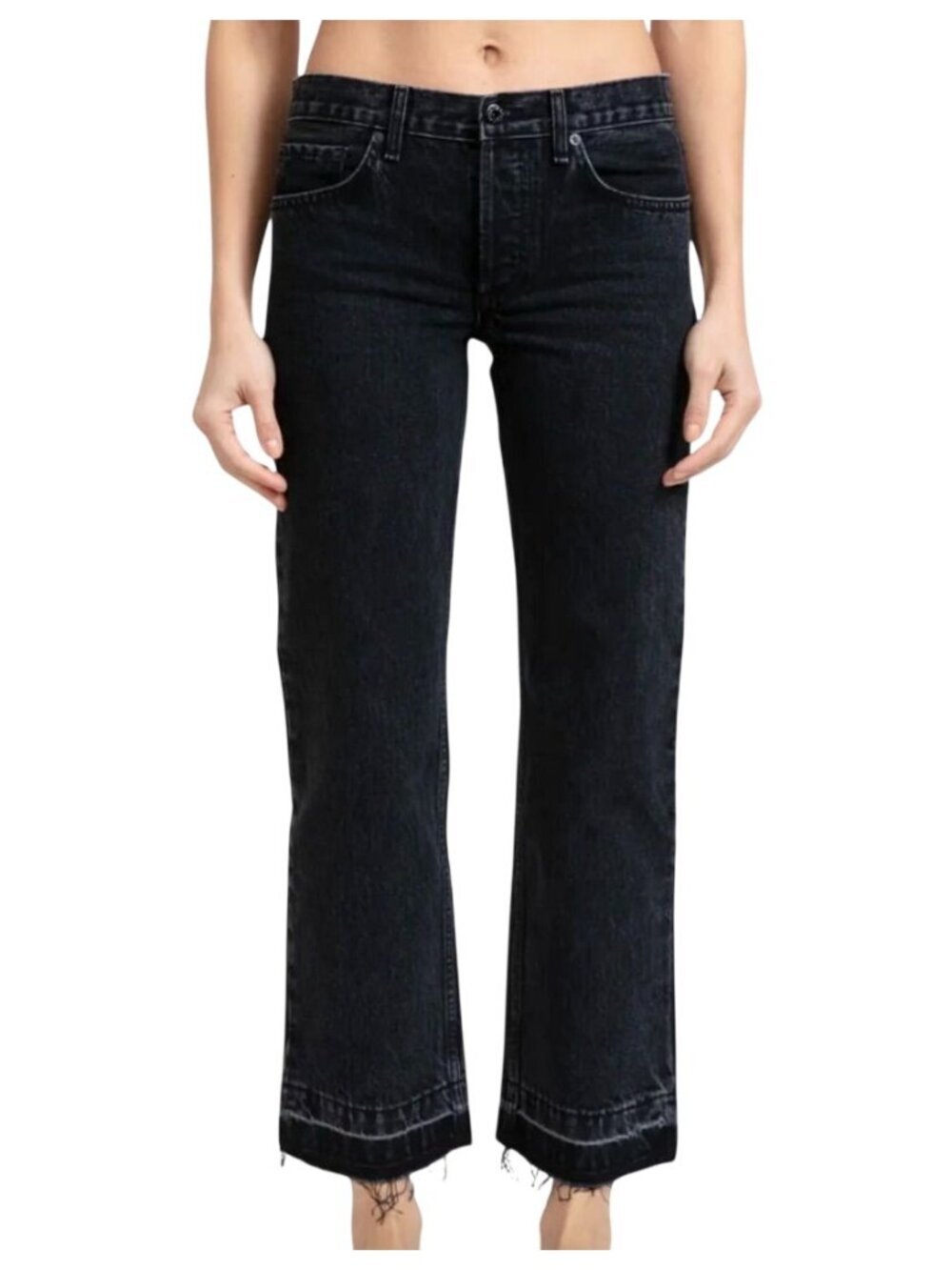 ASKK NY Black Low Rise Straight Leg Frayed Hem Jeans Size 31 in Stone